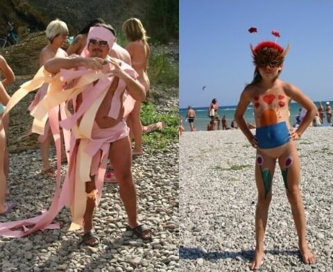 Natural Mud Camouflaging pics - Overcoming inhibitions is one of the goals of nudism