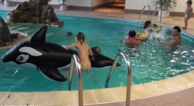 Indoor dolphin ride Full HD - In nudism, people are equal to one another